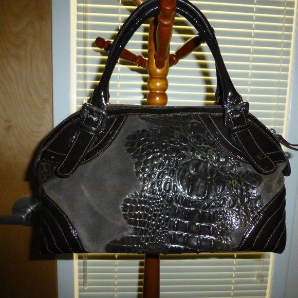 Nuovedive  Chocolate Brown Handbag Genuine Leather Embossed - Picture 3 of 6